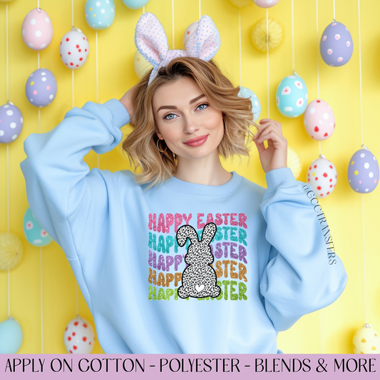 Happy Easter Leopard Bunny - Full Color Transfer