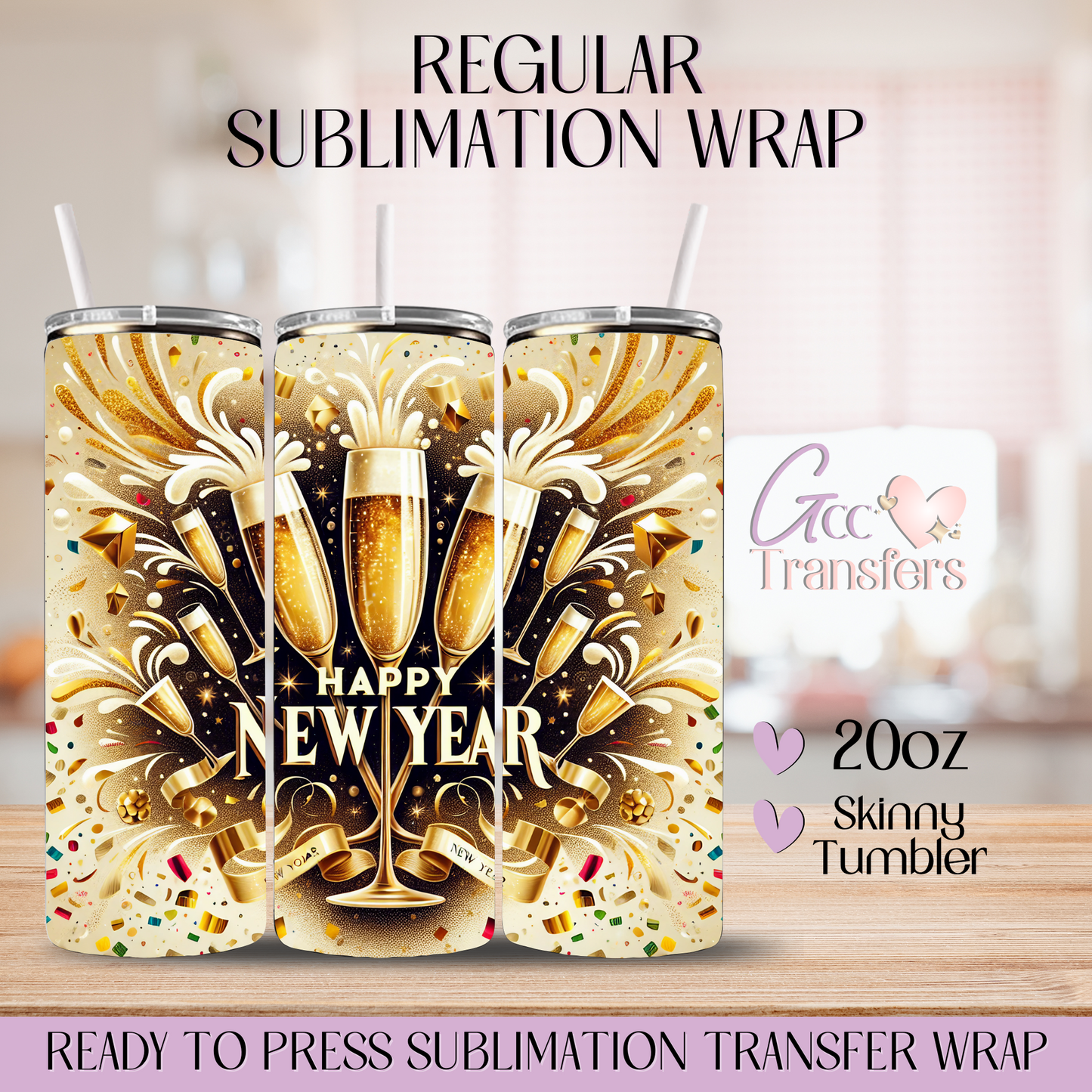 Happy New Year Gold - 20oz Regular Sublimation Wrap