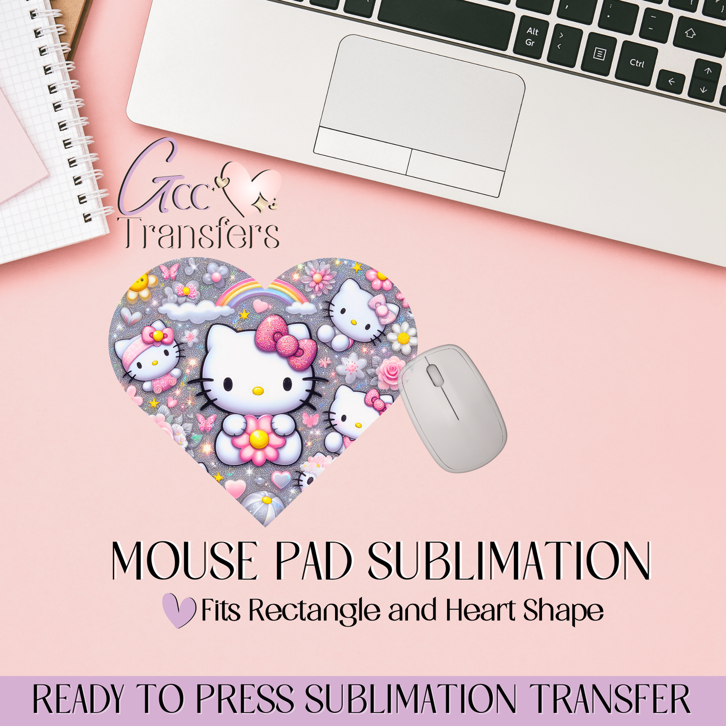 Flower Kitty Rainbow - Mouse Pad Sublimation Transfer