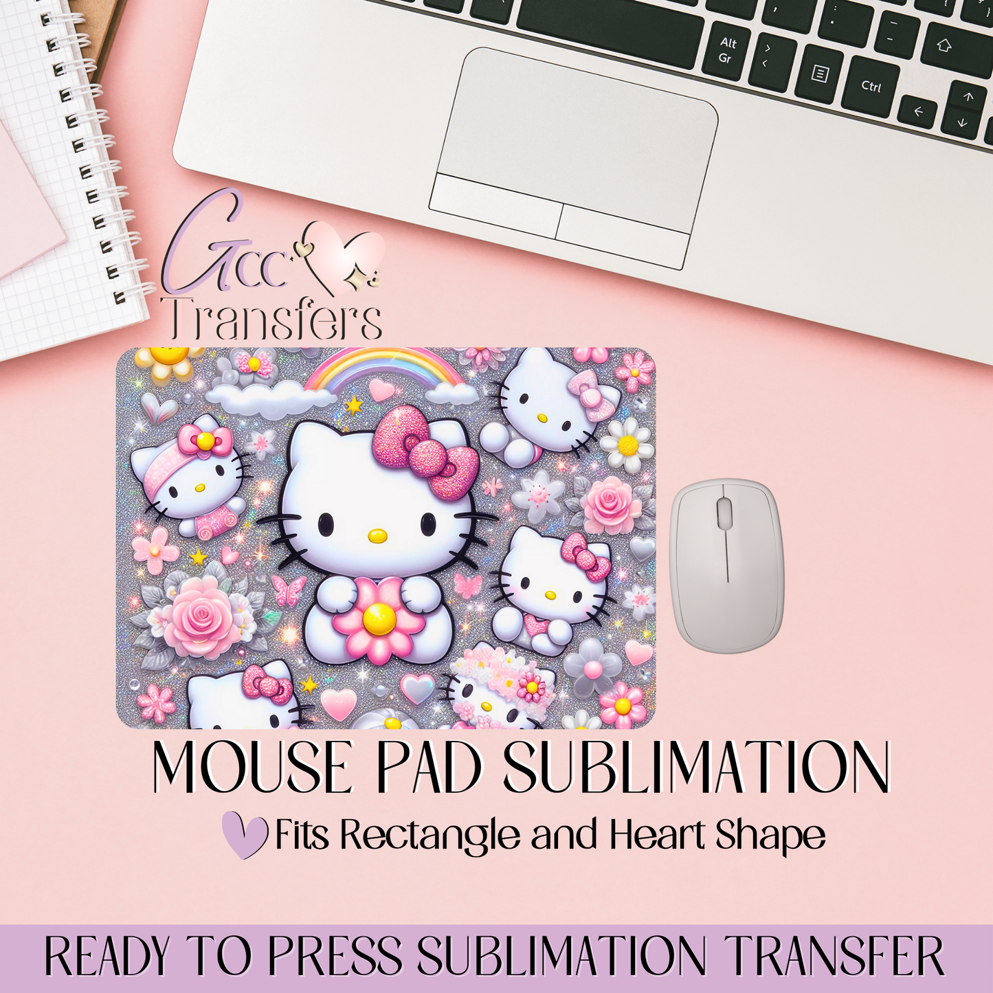 Flower Kitty Rainbow - Mouse Pad Sublimation Transfer