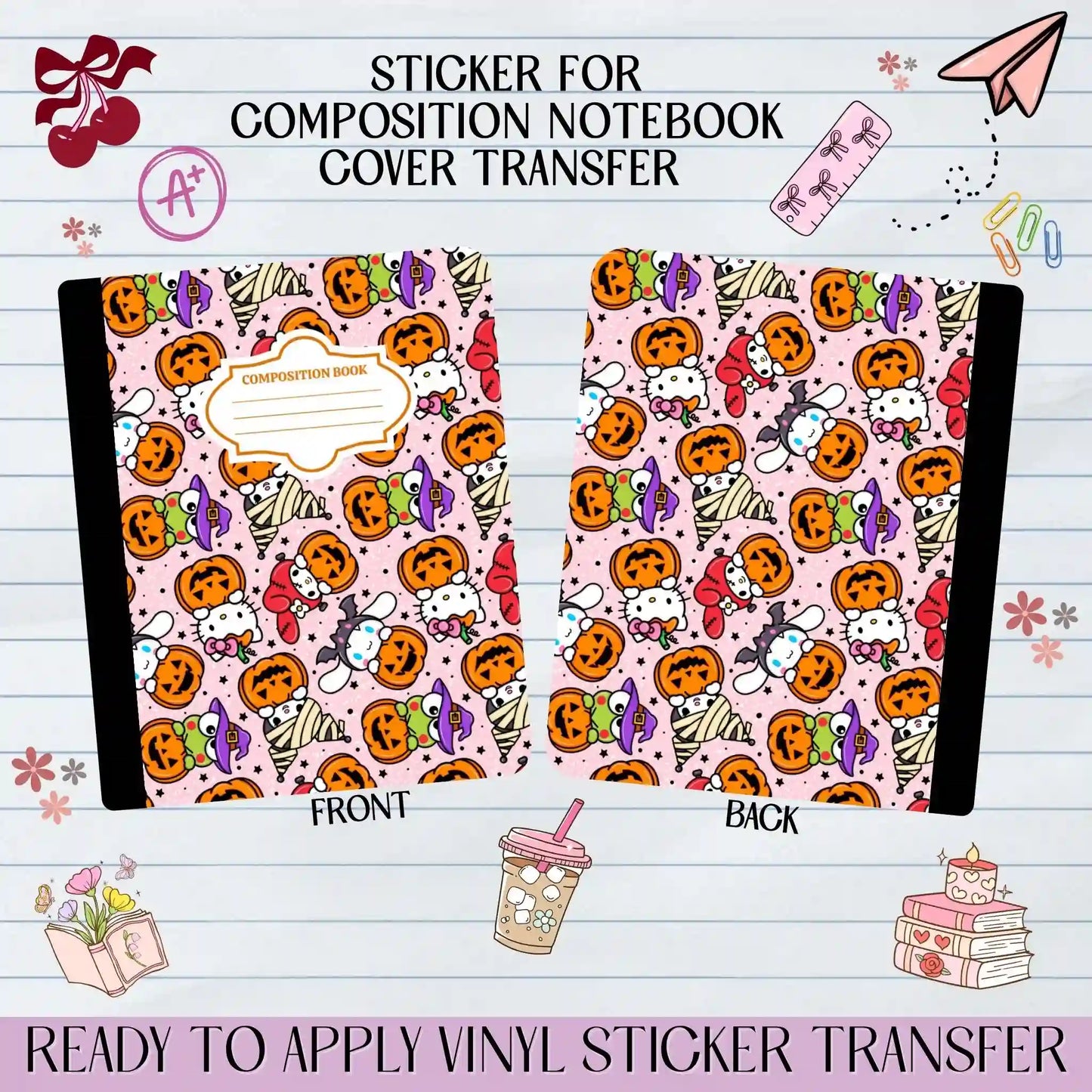 Cute Cat Pumpkins Faces - Sticker for Notebook Cover