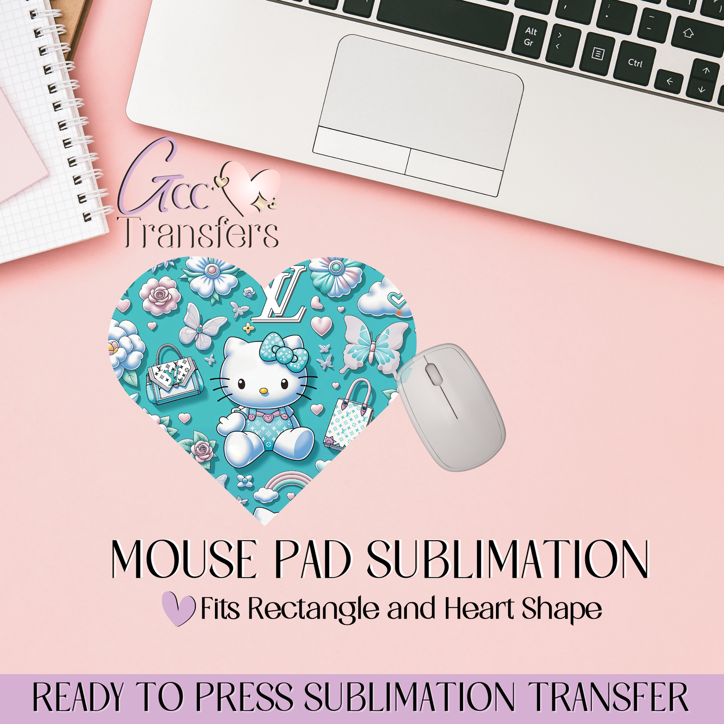 Kitty Fashion Wearing LV  - Mouse Pad Sublimation Transfer