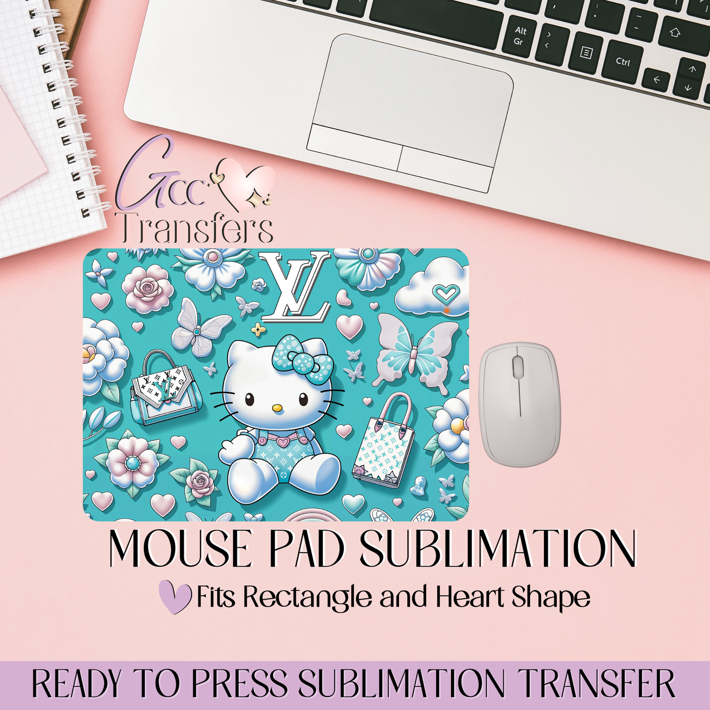 Kitty Fashion Wearing LV  - Mouse Pad Sublimation Transfer