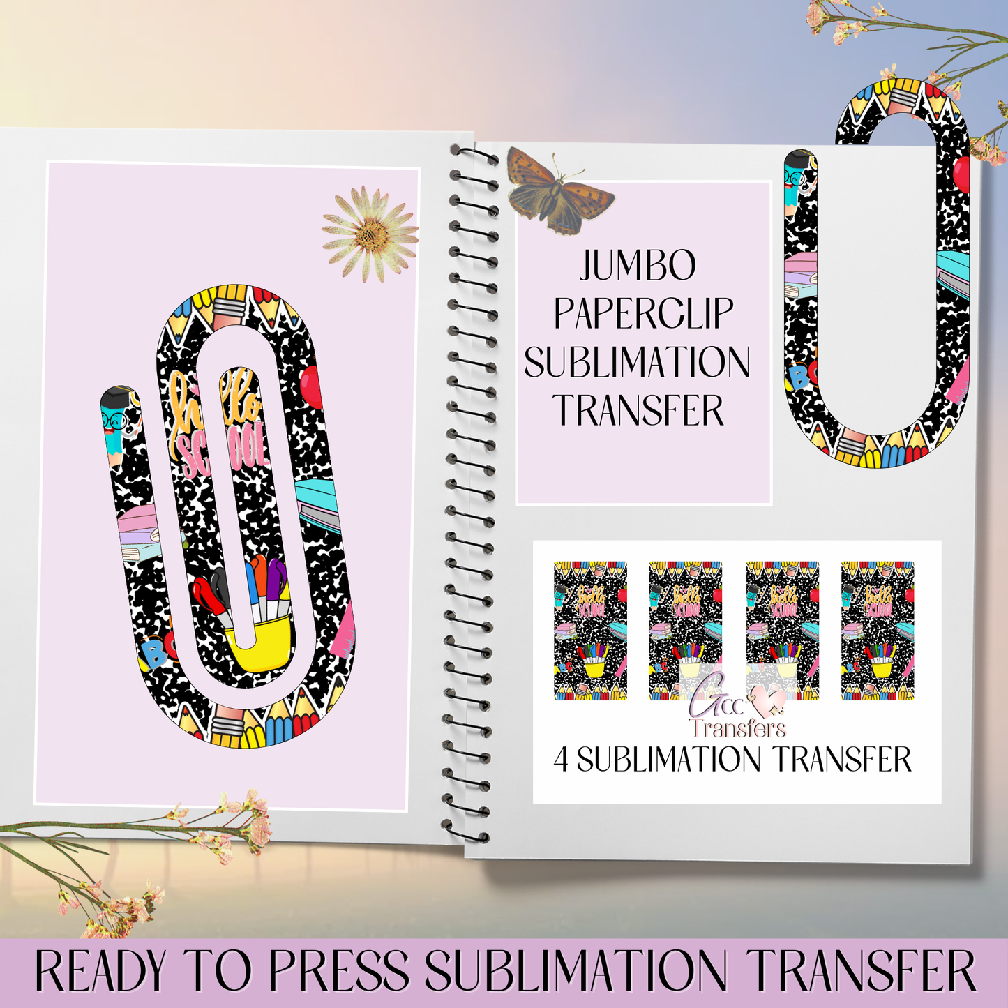 Hello School Composition Notebook - Jumbo Paperclip Sublimation Transfer