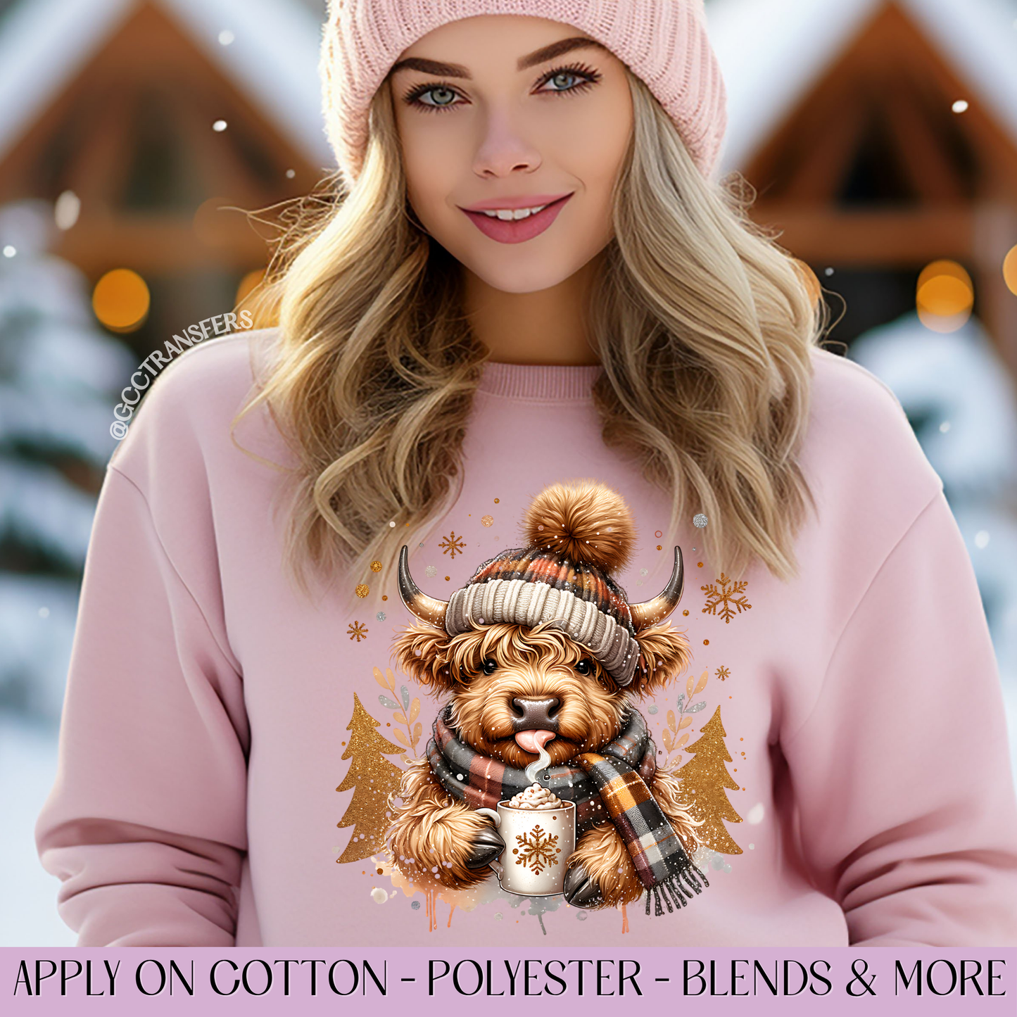 Cute Highland Cow Hot Chocolate - Full Color DTF Transfer