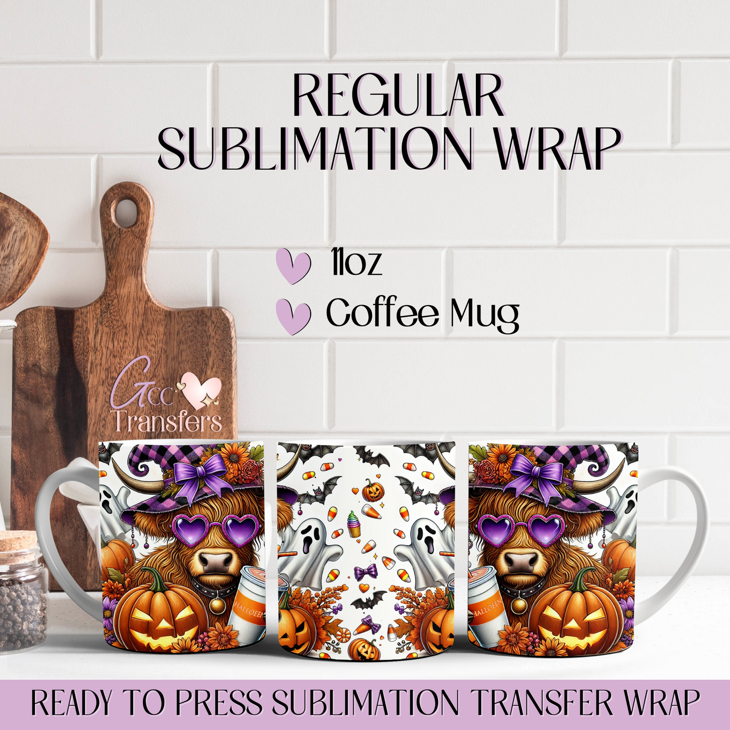 Highland Cow Coffee Halloween - 11oz Mug Regular Sublimation Wrap