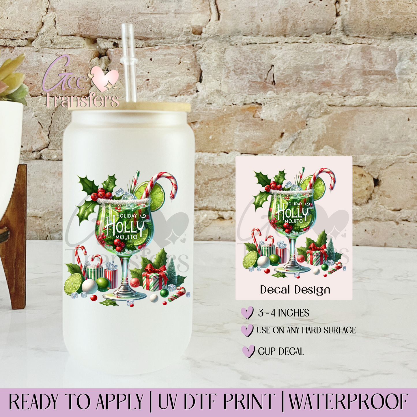 Holiday Holly Christmas Drink - Decal UVDTF