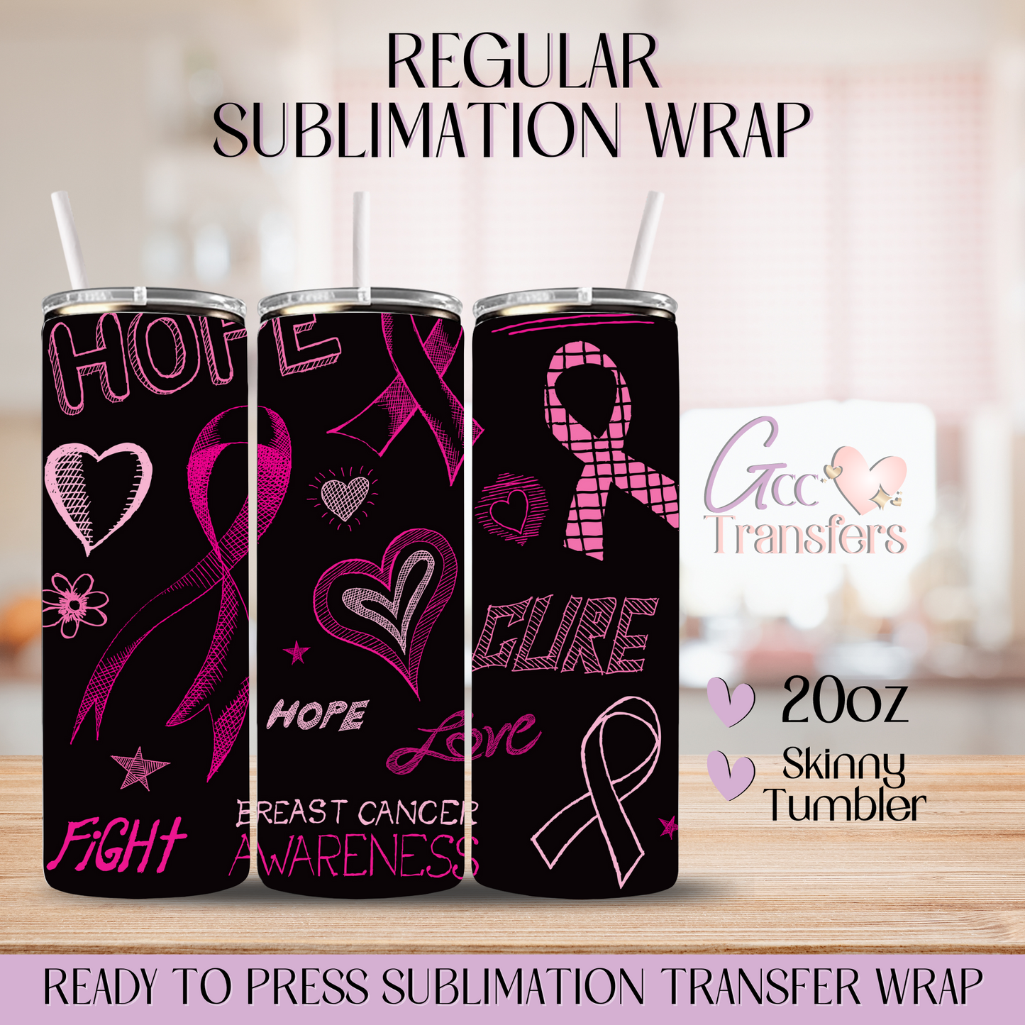 Hope Cure Breast Cancer Awareness - 20oz Regular Sublimation Wrap