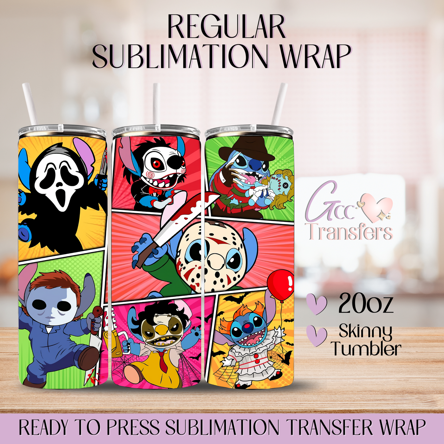 Horror Cute Character Collage - 20oz Regular Sublimation Wrap