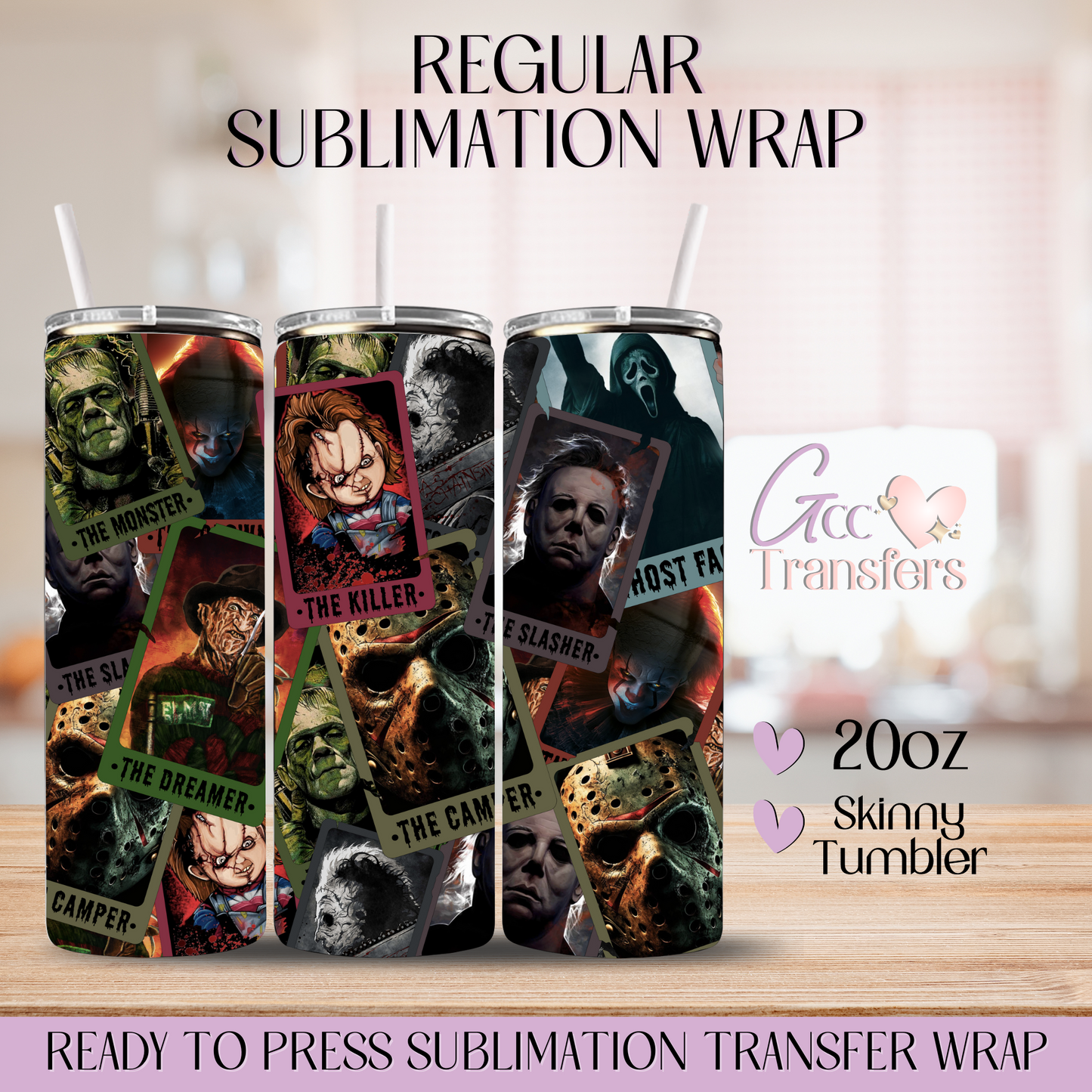 Horror Characters Tarot Cards - 20oz Regular Sublimation Wrap