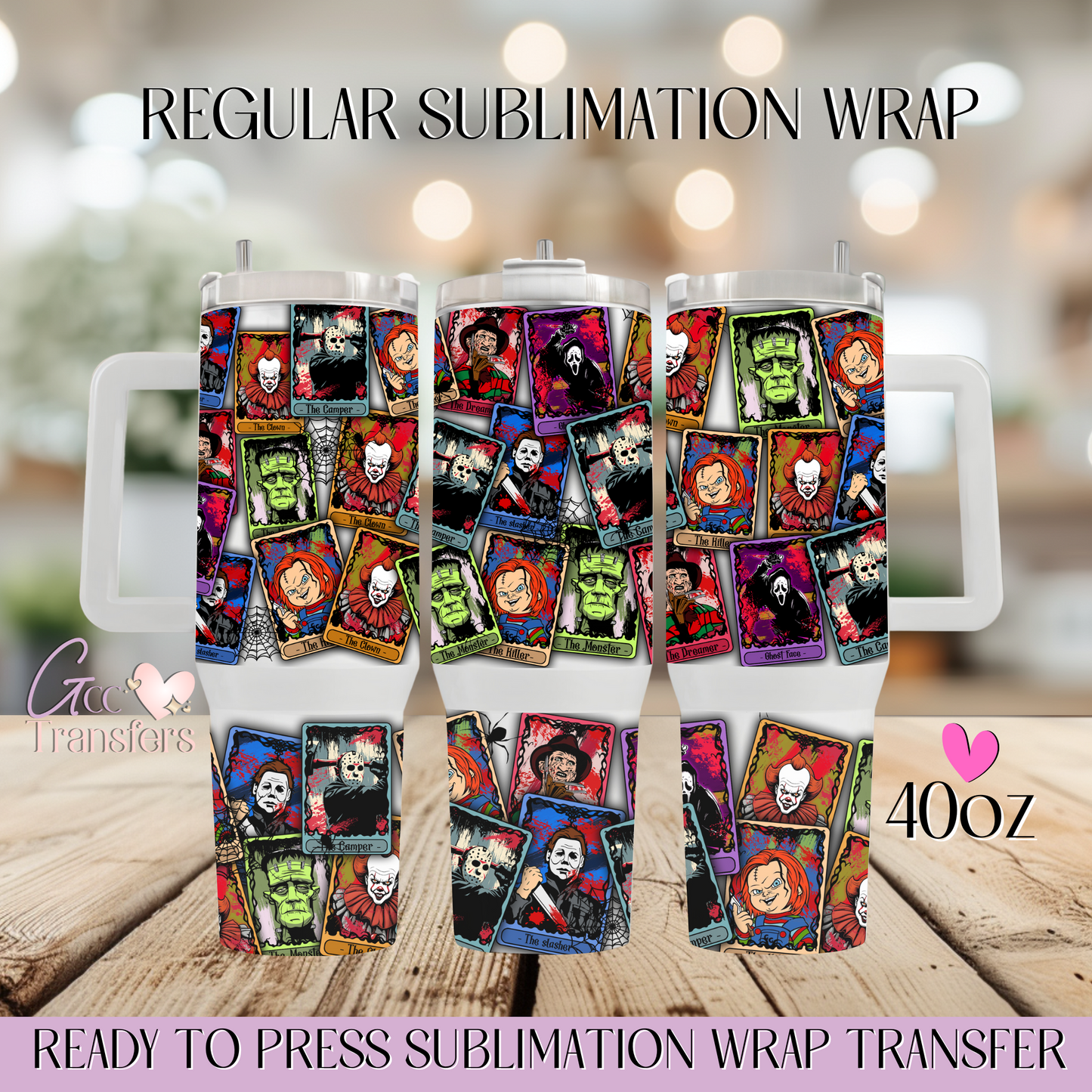 Tarot Cards Horror Movie Characters - 40oz Regular Sublimation Wrap