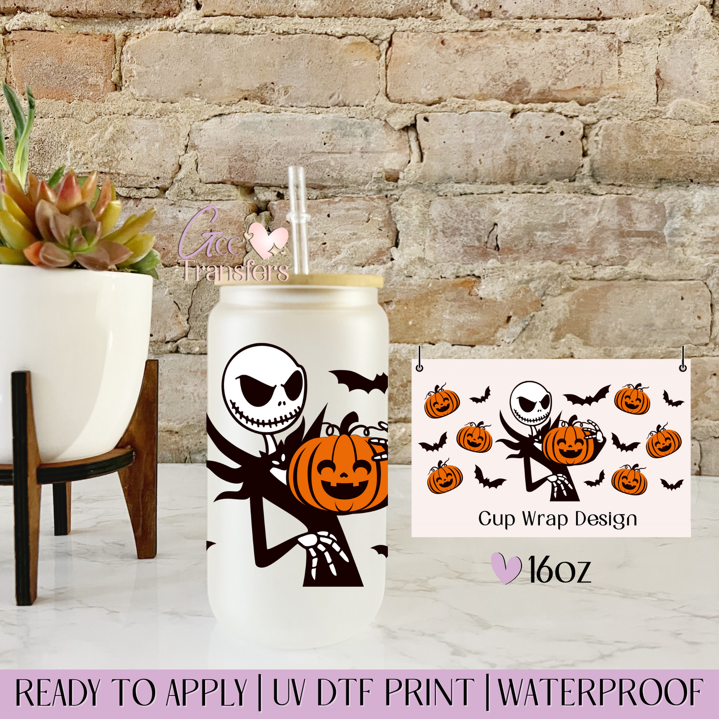 Horror Pumpkin Halloween - 16oz UV DTF WRAP