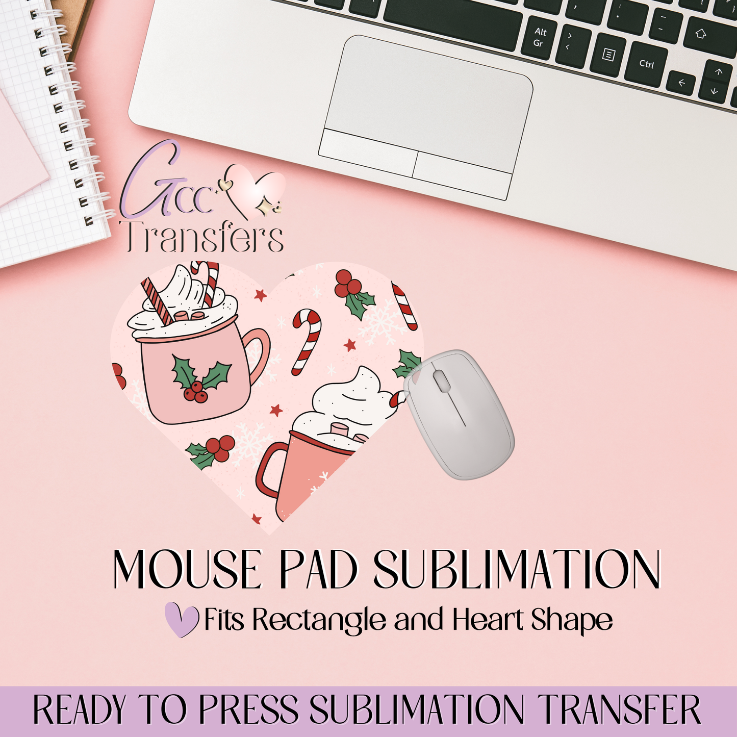 Hot Cocoa Candy Cane - Mouse Pad Sublimation Transfer