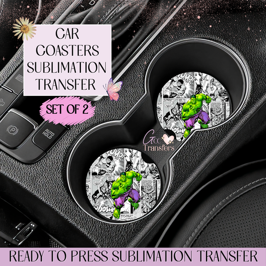 Green Superhero - Car Coaster Set of 2 Sublimation Transfers