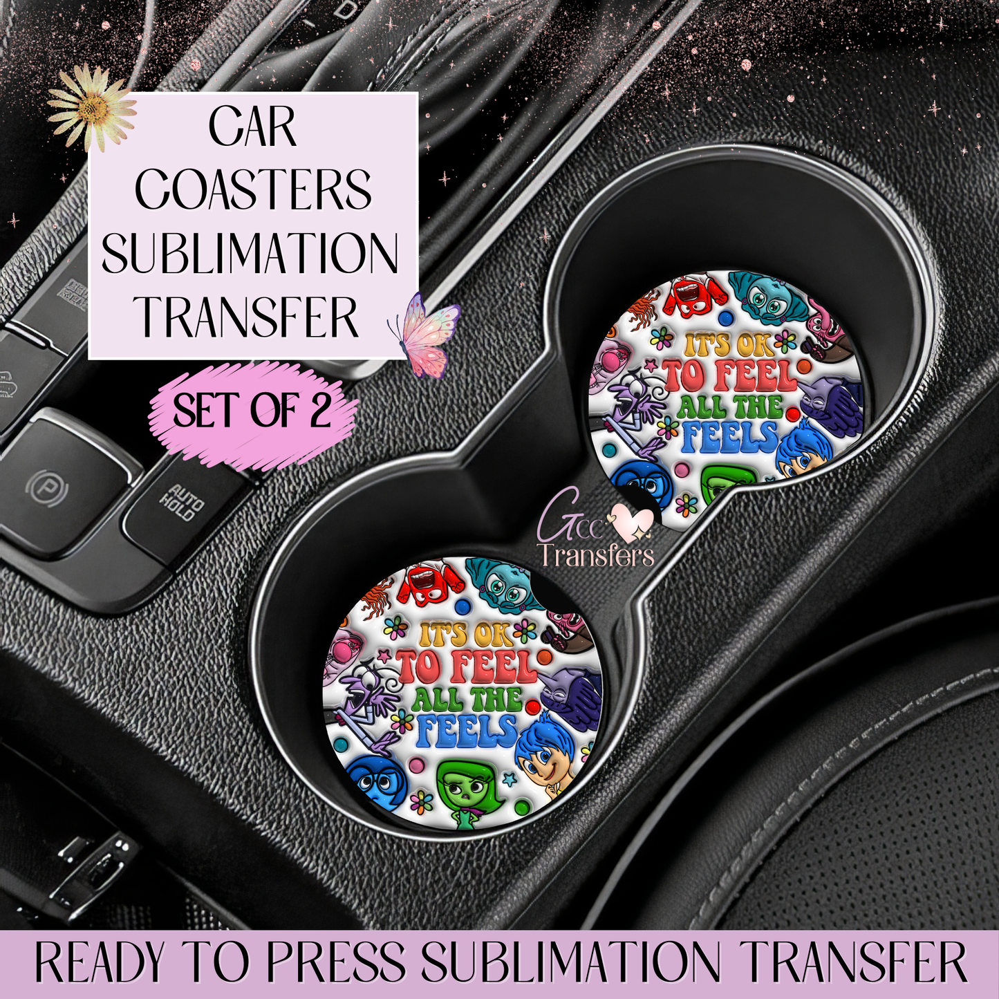 Thoughts and Feelings - Car Coaster Set of 2 Sublimation Transfers