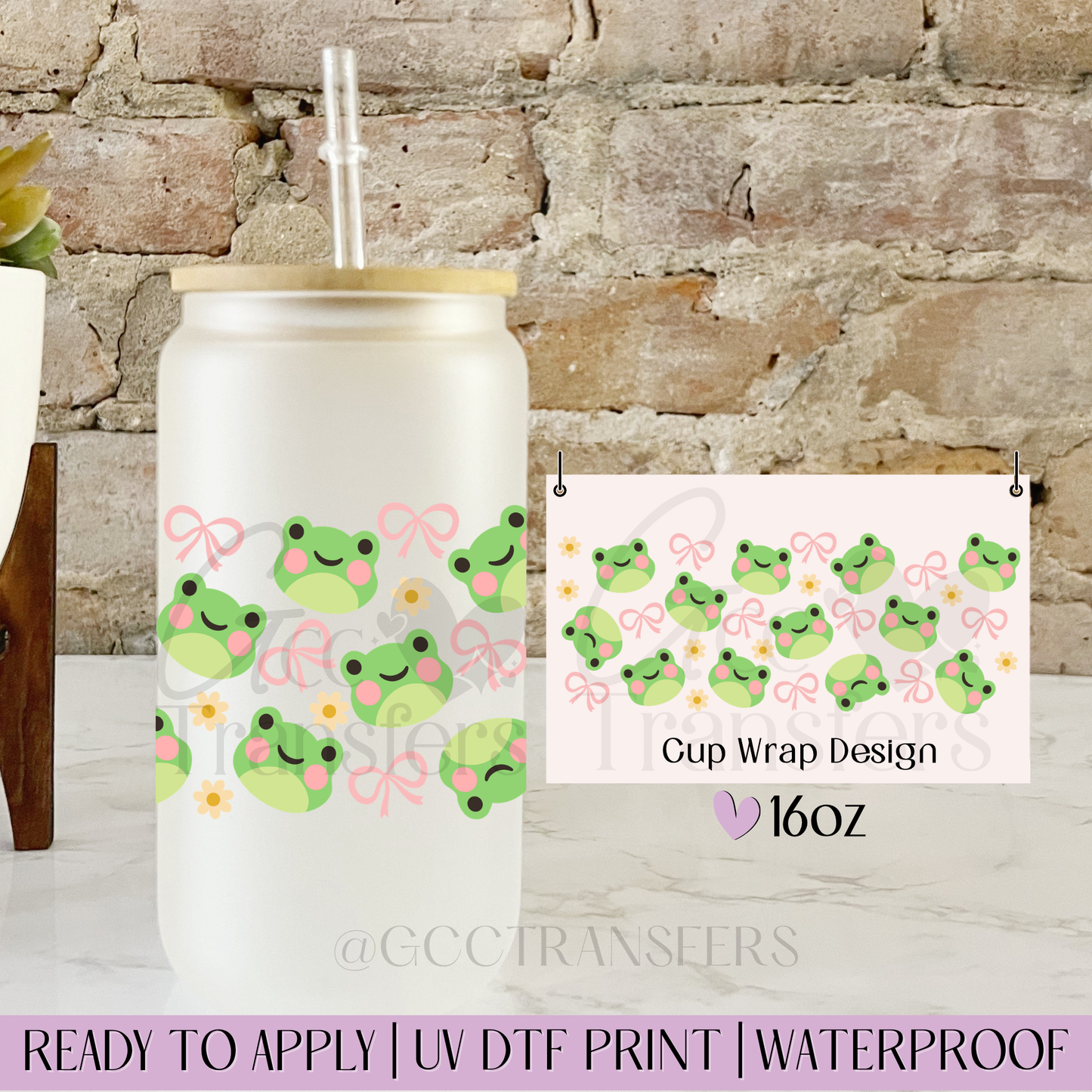 Cute Frogs Bows Coquette - 16oz UV DTF WRAP