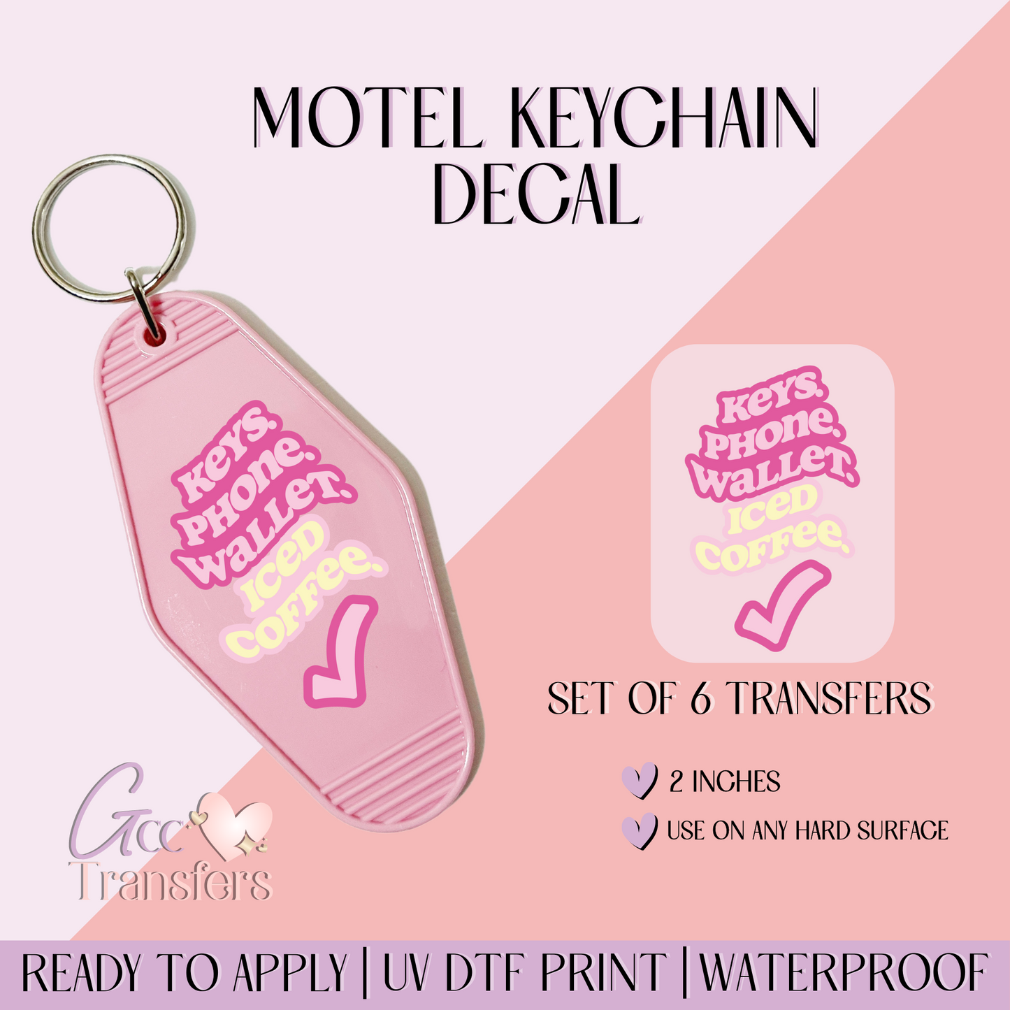 Keys, Phone, Wallet, Ice Coffee - Set of 6 (Motel Keychain UV DTF)