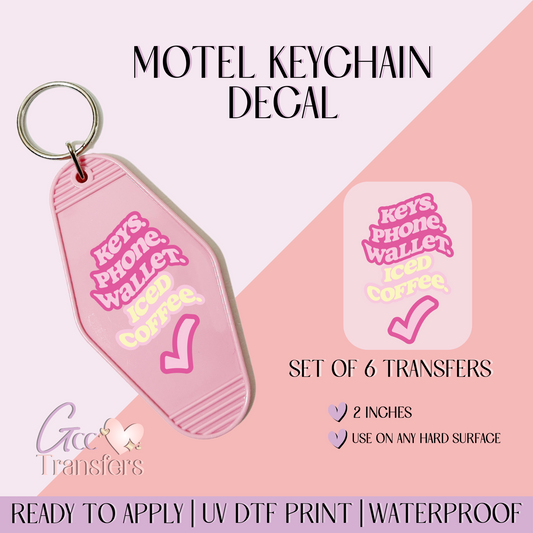 Keys, Phone, Wallet, Ice Coffee - Set of 6 (Motel Keychain UV DTF)