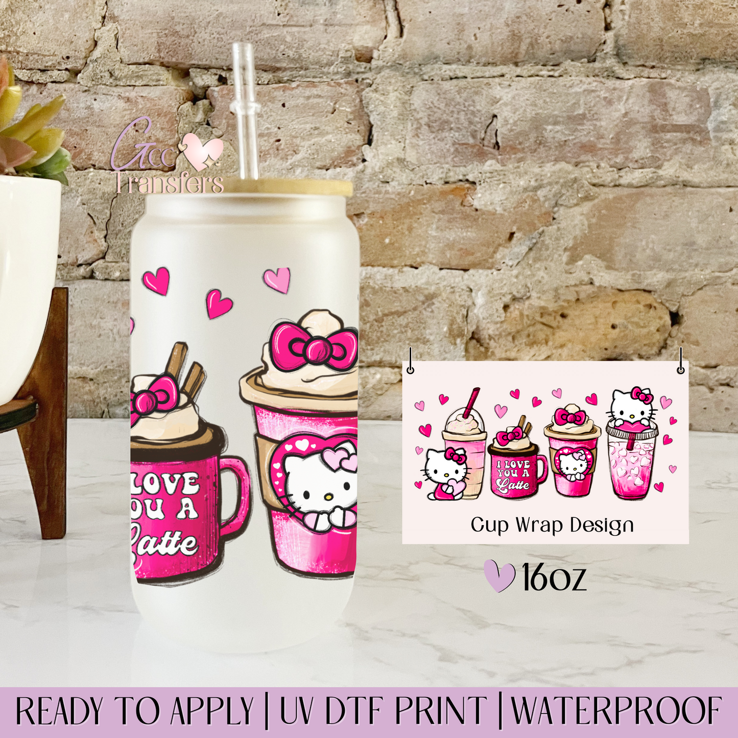 Kitty Iced Coffee - 16oz UV DTF WRAP