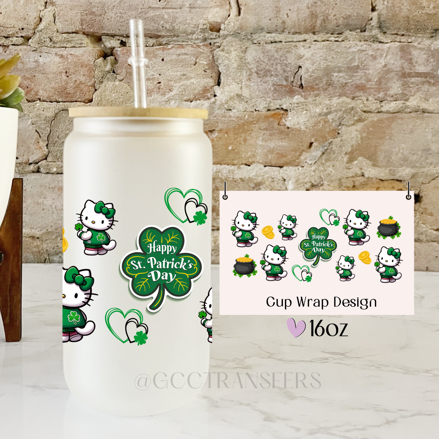 Kitty St. Patrick Day - 16oz UV DTF WRAP