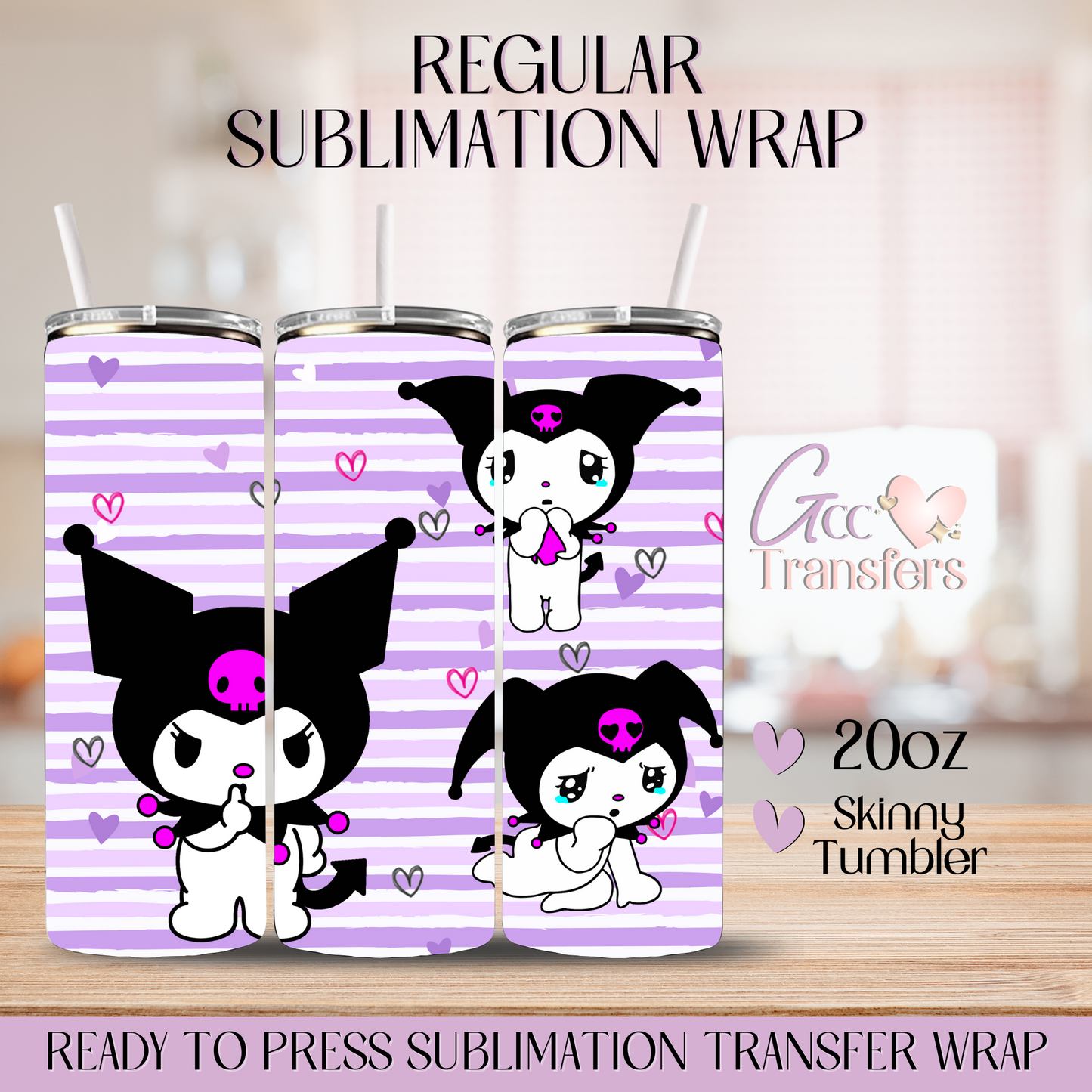 Japanese Kitty Cartoon Purple - 20oz Regular Sublimation Wrap