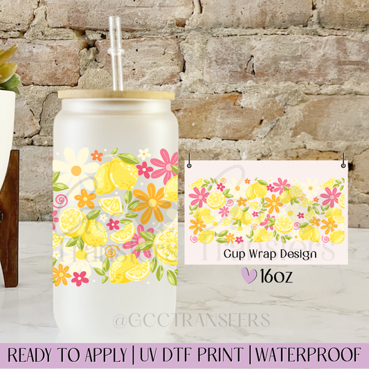 Lemon Floral Summer - 16oz UV DTF WRAP