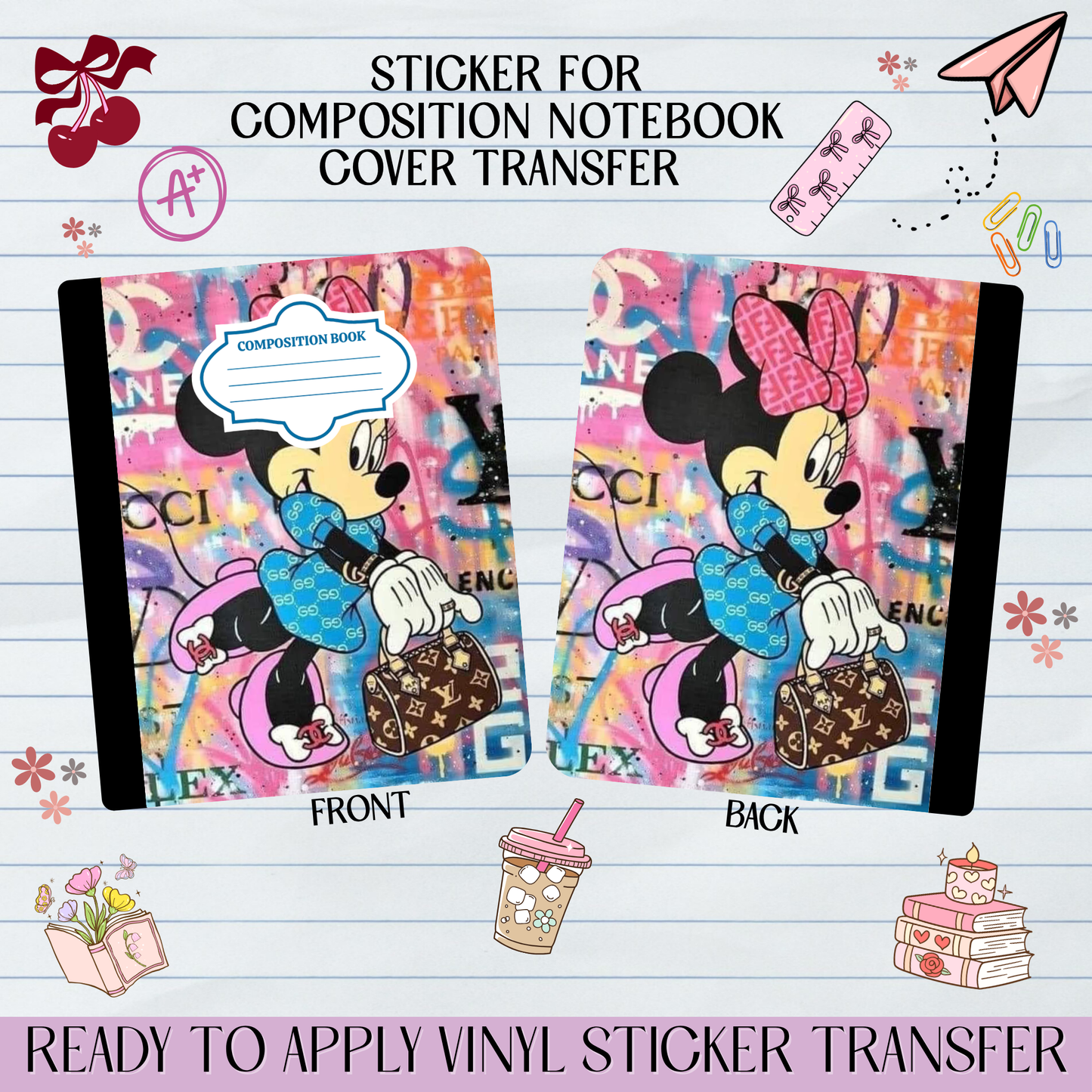 Mice Bow Luxury Graffiti - Sticker for Notebook Cover
