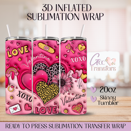 Love XoXo Cheetah Hearts Valentine - 20oz 3D Inflated Sublimation Wrap