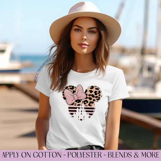 Pink Leopard Mice Head Bow - Full Color DTF Transfer