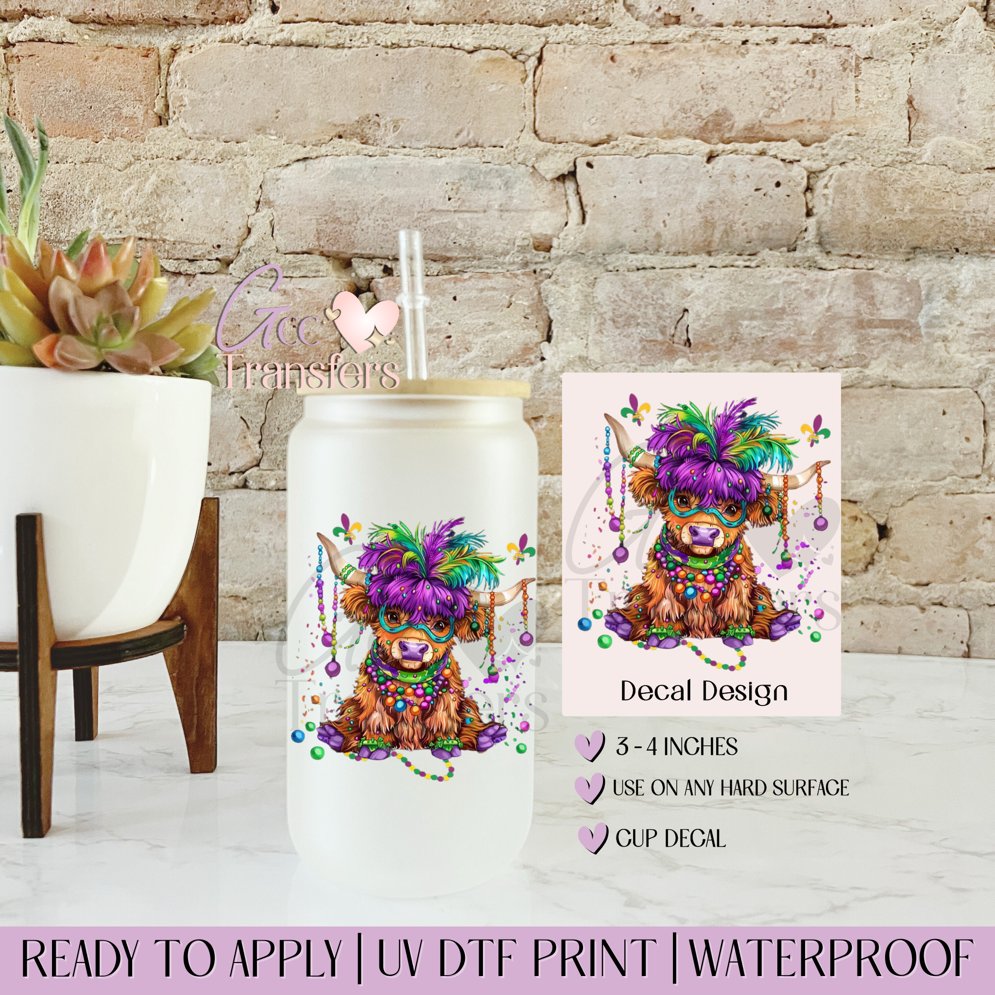 Mardi Gras Highland Cow Carnival - Decal UVDTF – GCC Transfers