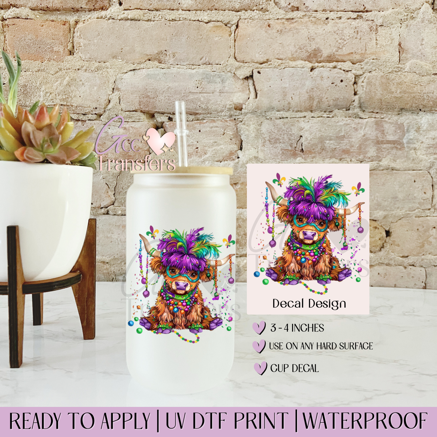 Mardi Gras Highland Cow Carnival - Decal UVDTF