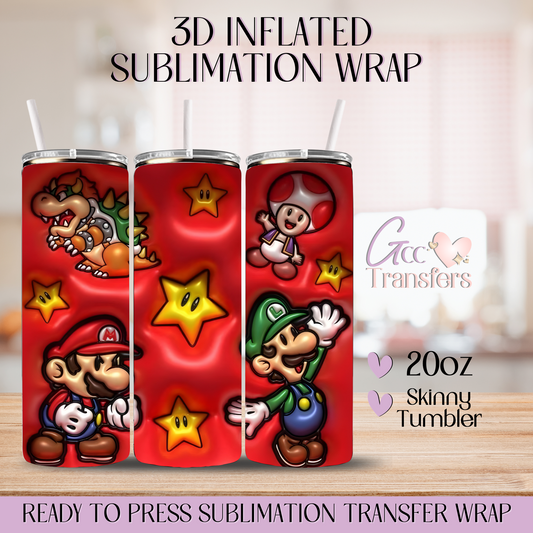 Mario Cartoon - 20oz 3D Inflated Sublimation Wrap