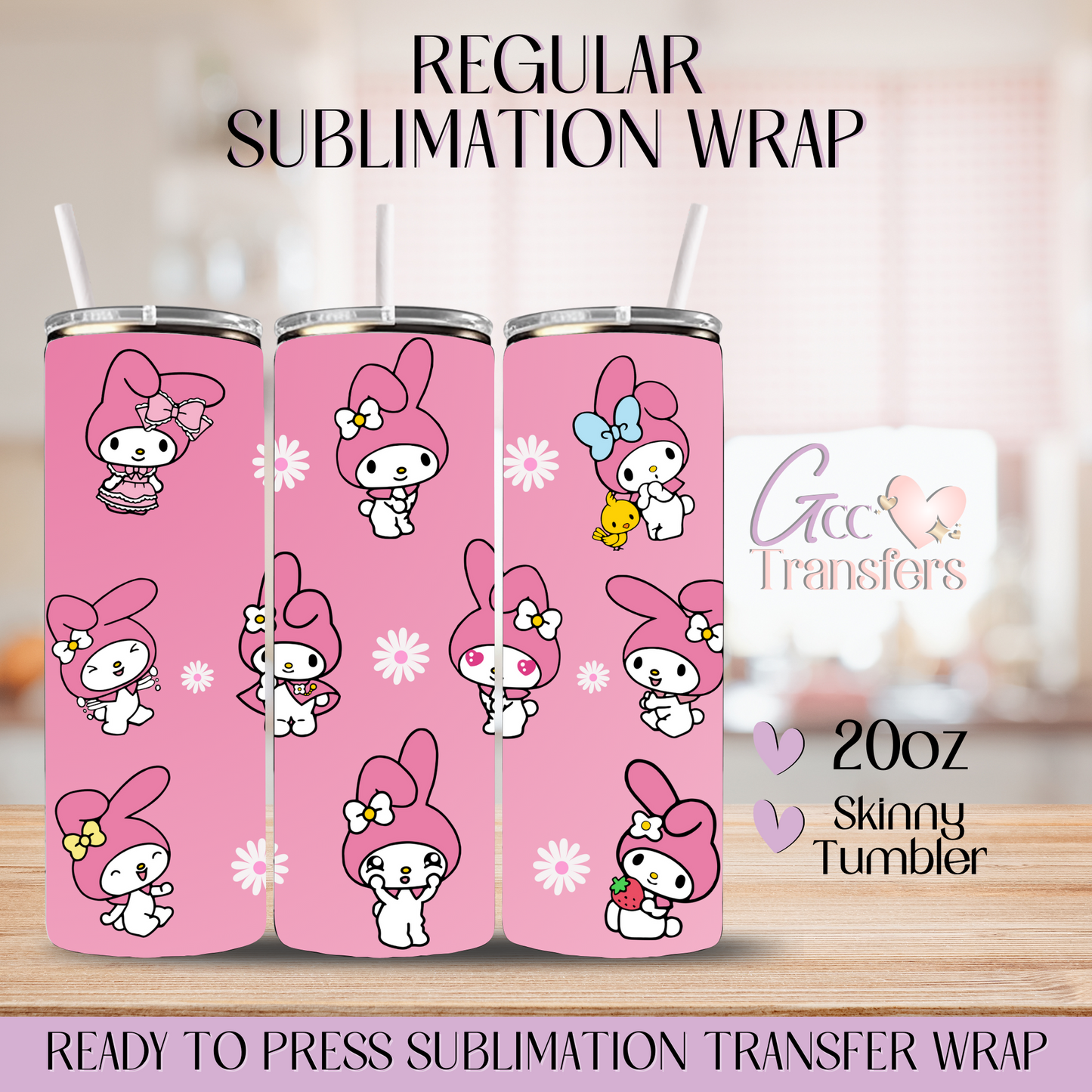 Cute Melody Japanese Cartoon - 20oz Regular Sublimation Wrap