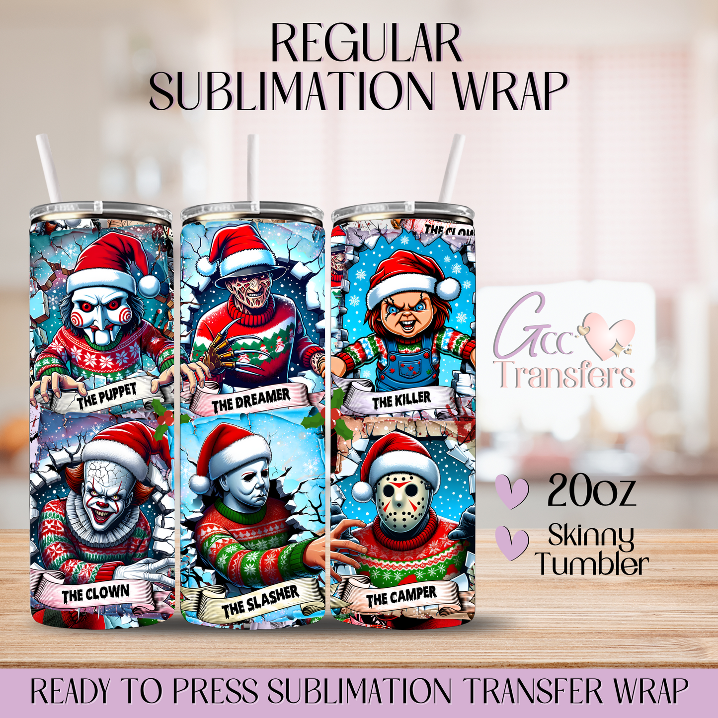 Merry Creepmas Horror Characters - 20oz Regular Sublimation Wrap