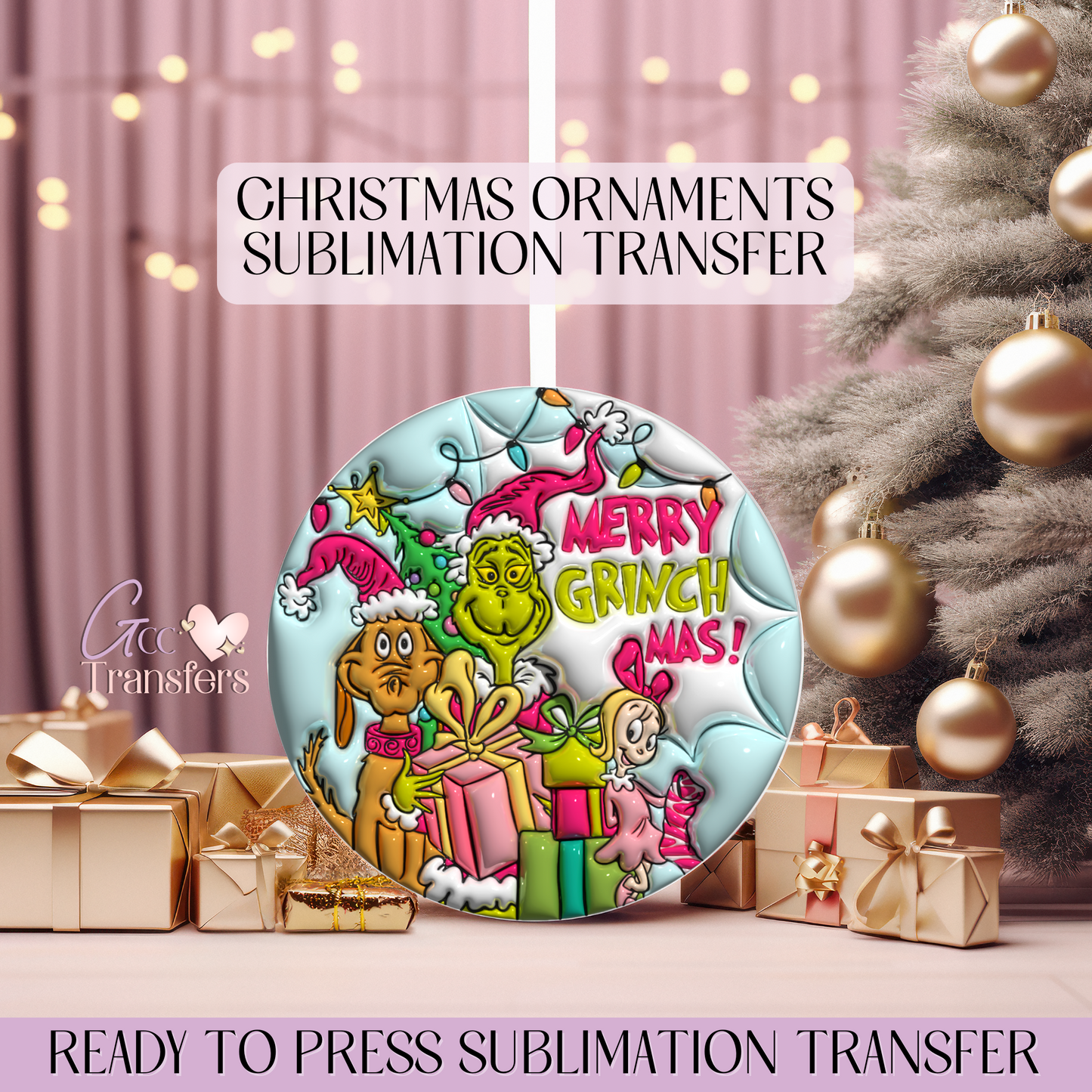 Merry Grinchmas - 3" Inflated Ornament Sublimation Transfer