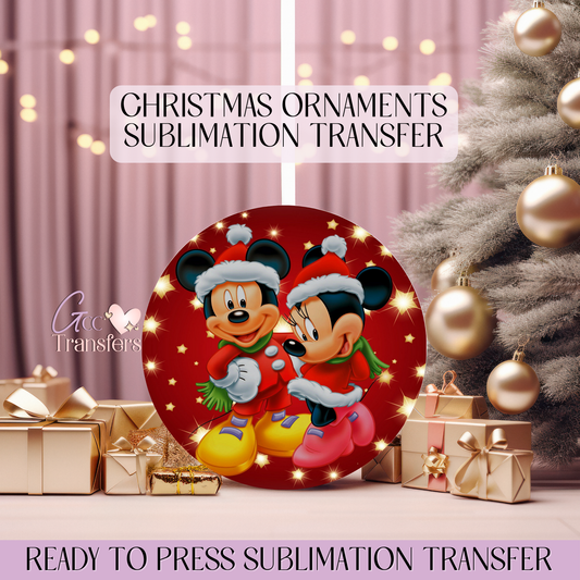 Mice Couple Outfits Xmas - 3" Ornament Sublimation Transfer