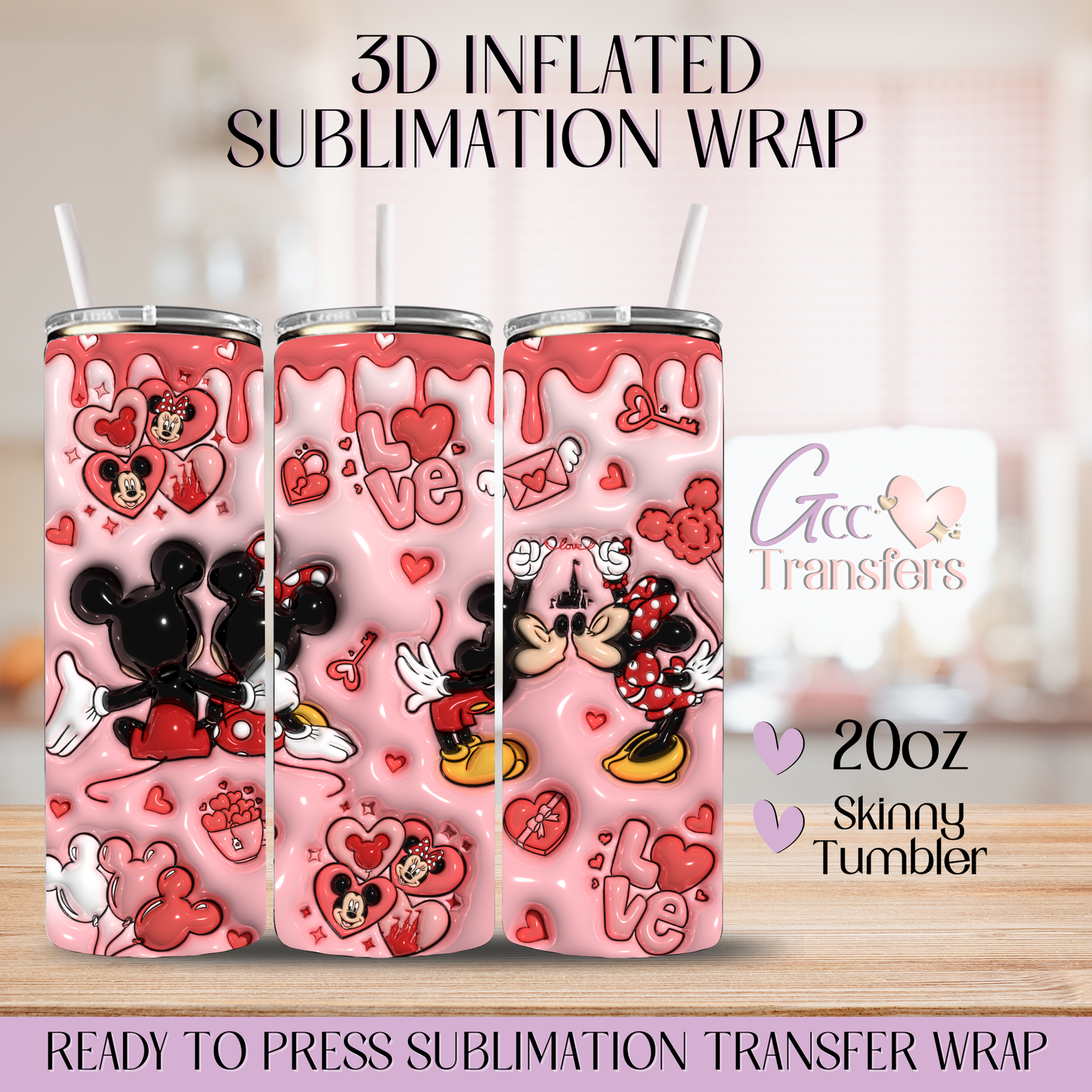 Mice Couple Kissing Hugging Love - 20oz 3D Inflated Sublimation Wrap