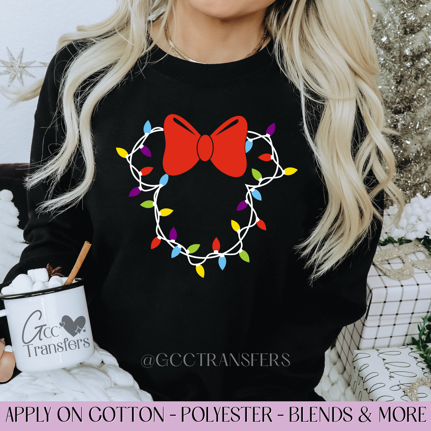Mice Christmas Lights Bow - Full Color DTF Transfer