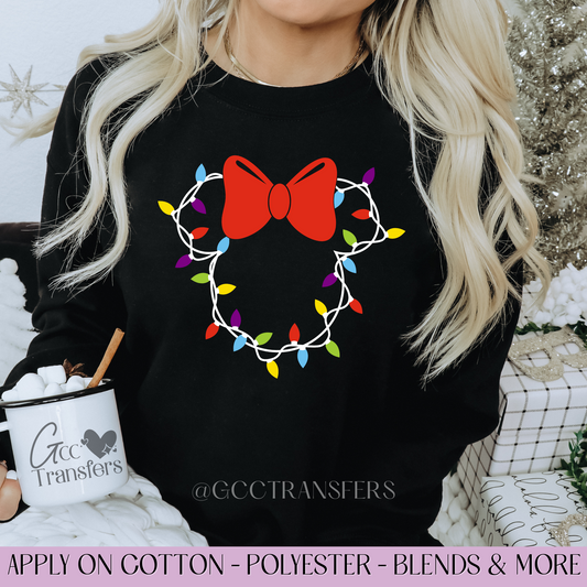Mice Christmas Lights Bow - Full Color DTF Transfer