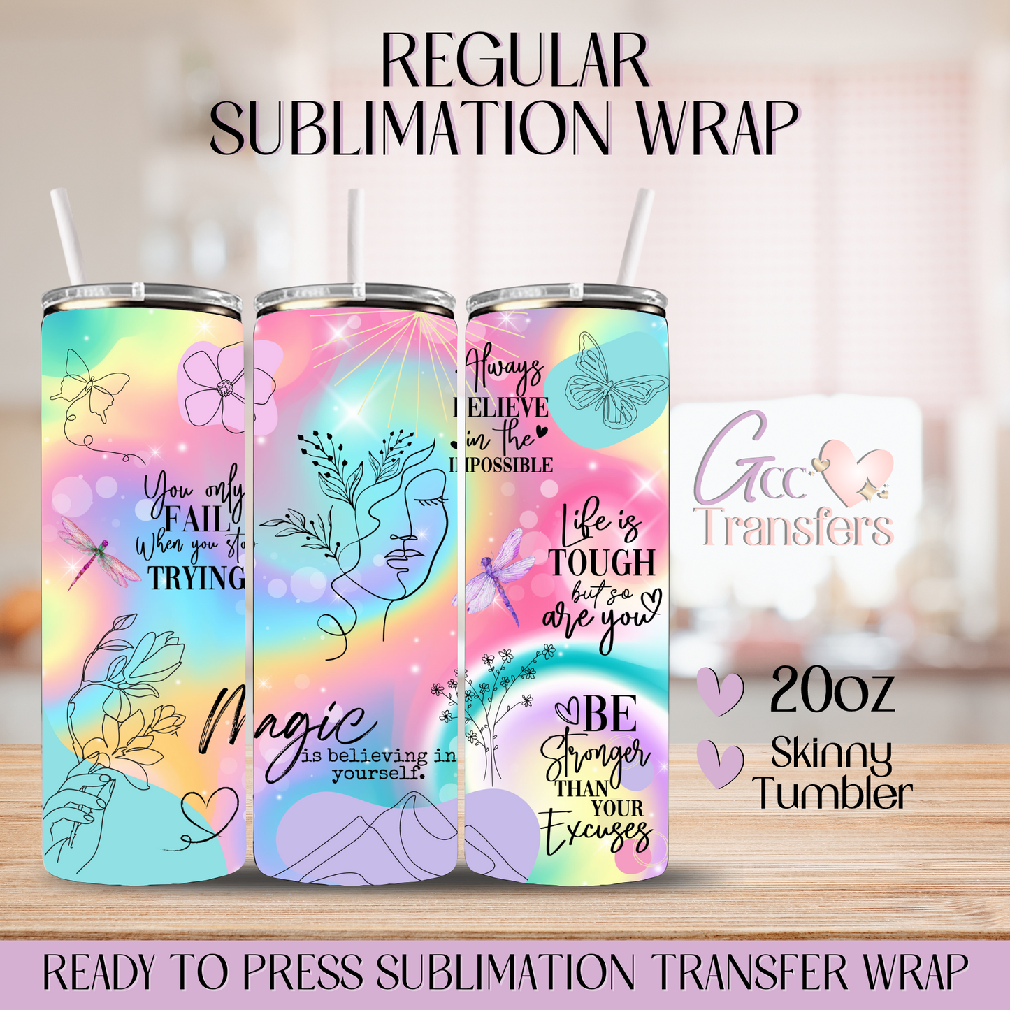 Boho Colorful Motivational Affirmations - 20oz Regular Sublimation Wrap