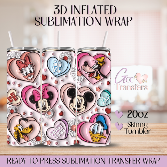 Mouse and Friends Hearts - 20oz 3D Inflated Sublimation Wrap