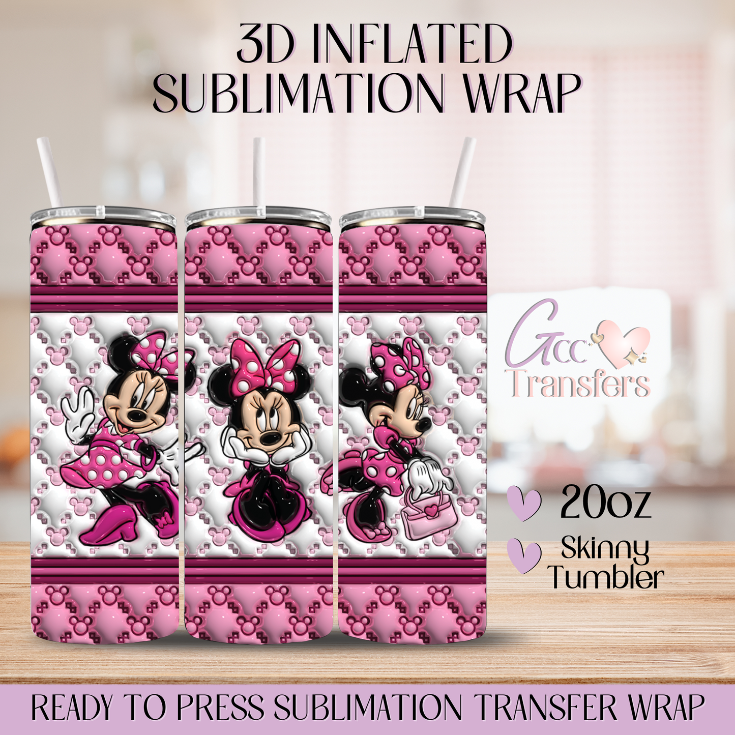 Pink Mice Bow Character - 20oz 3D Inflated Sublimation Wrap
