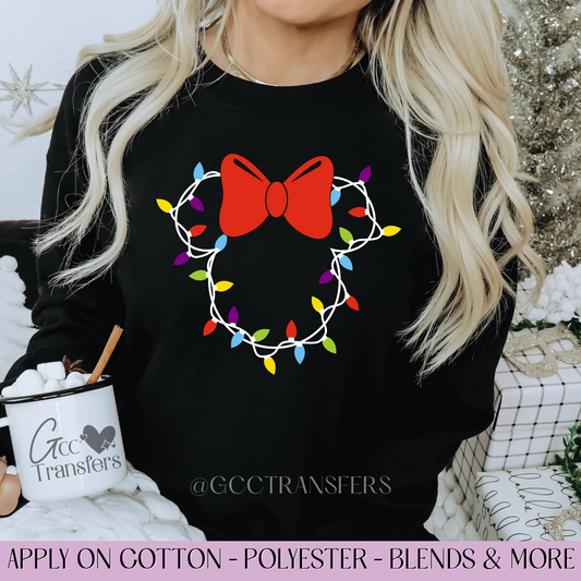 Mouse Christmas Lights Bow - Full Color DTF Transfer