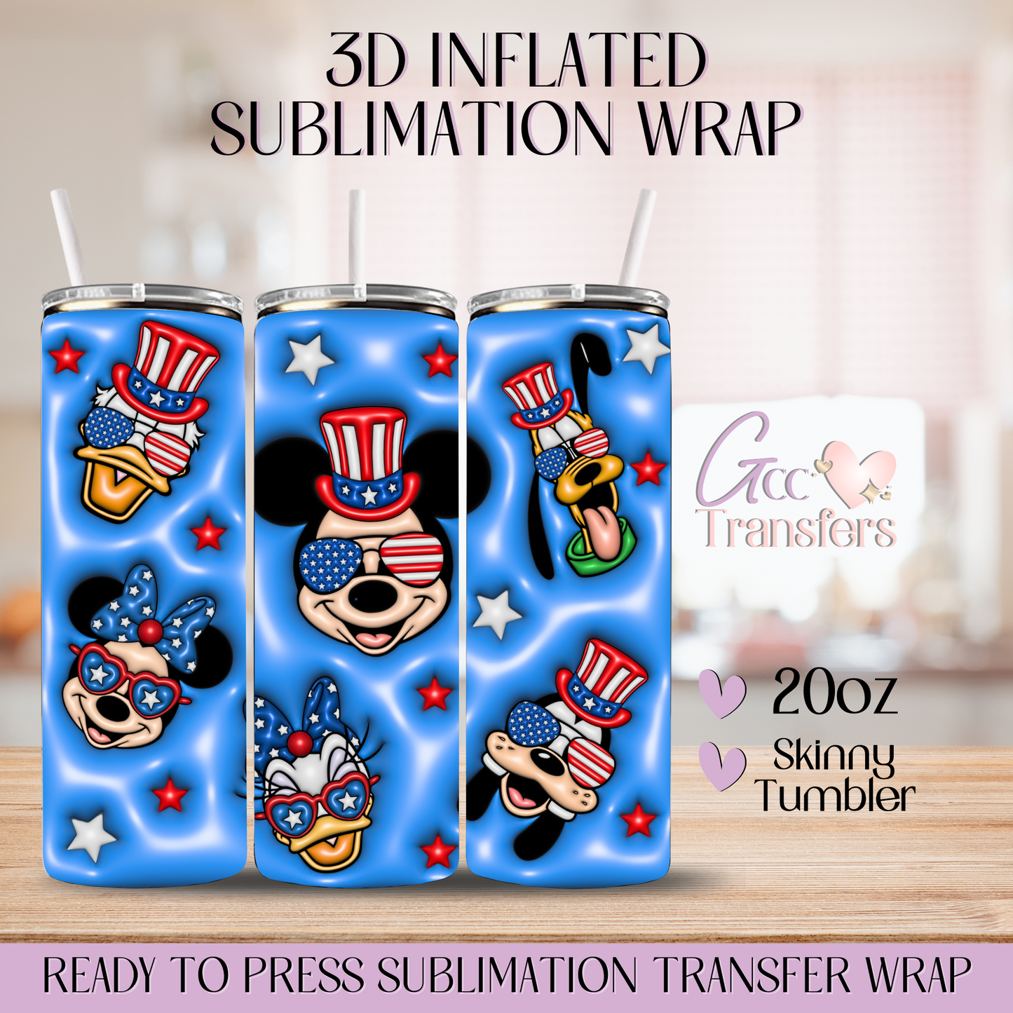 Mouse and Friends 4th of July - 20oz 3D Inflated Sublimation Wrap