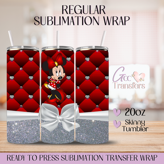 Mouse Luxury Red & Silver Glitter Bow - 20oz Regular Sublimation Wrap