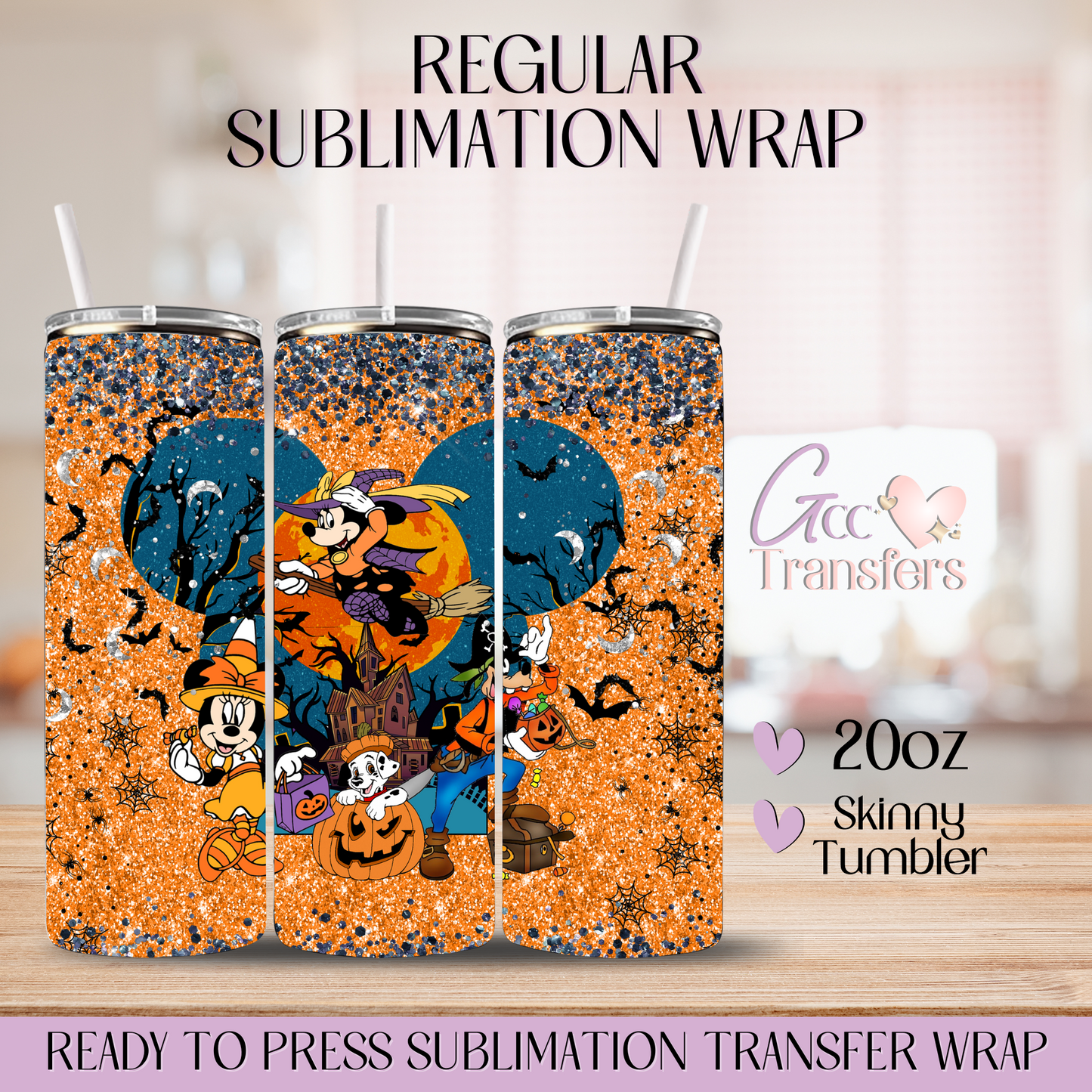 Orange Mouse Glitter Halloween - 20oz Regular Sublimation Wrap