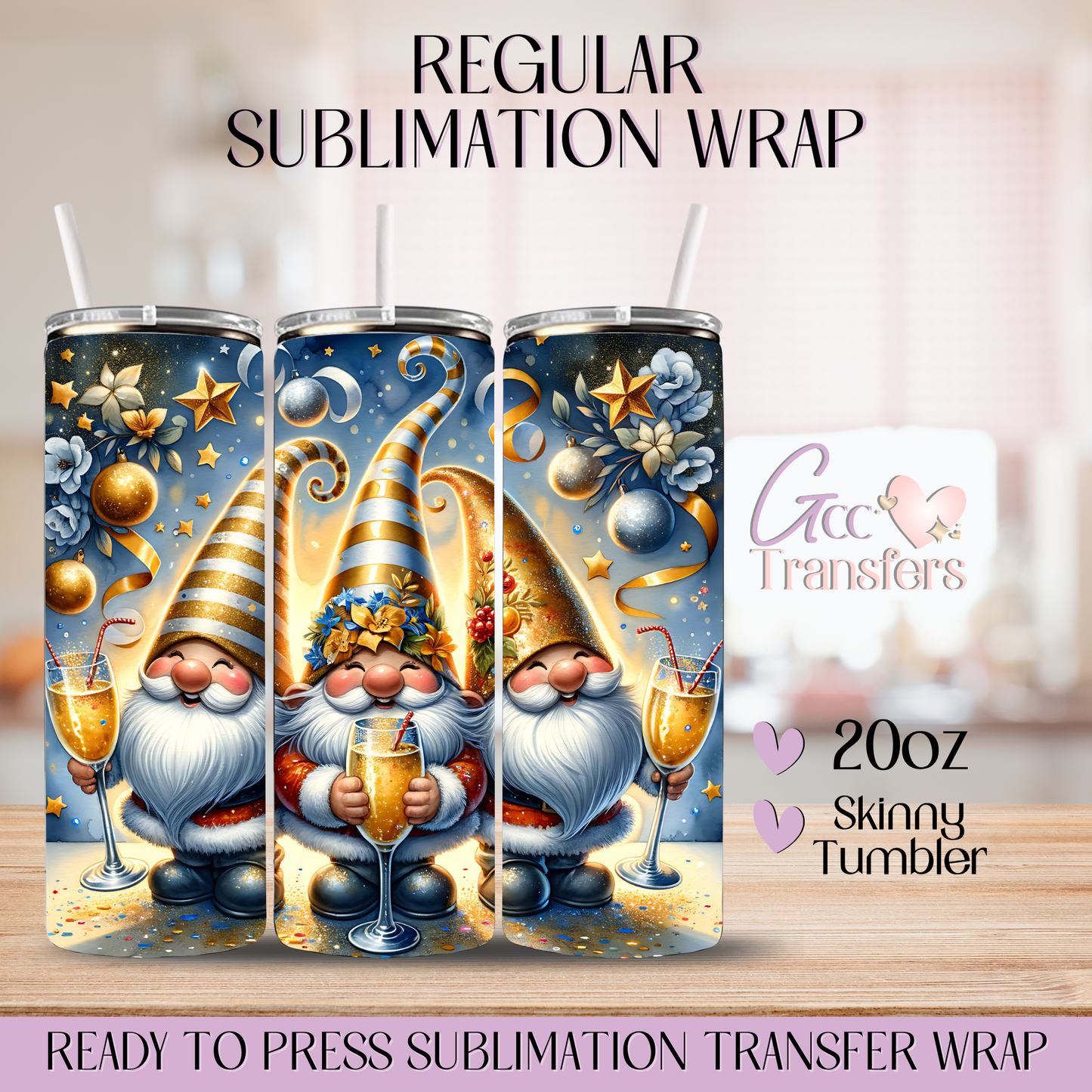 New Year Gnomes Champagne - 20oz Regular Sublimation Wrap