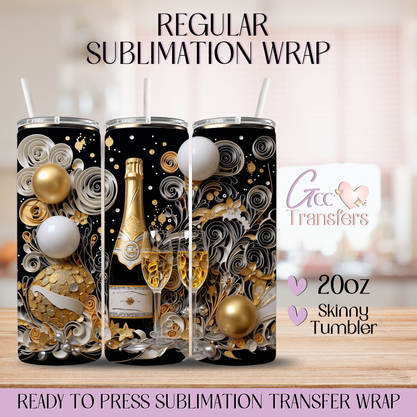 New Year's Party Champagne - 20oz Regular Sublimation Wrap