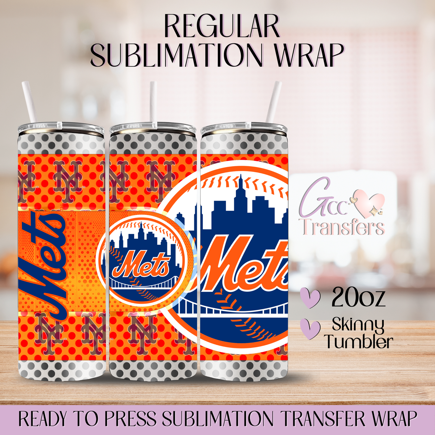 NY Mets Baseball Team - 20oz Regular Sublimation Wrap