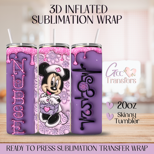 Nurse Mouse Cartoon Purple - 20oz 3D Inflated Sublimation Wrap